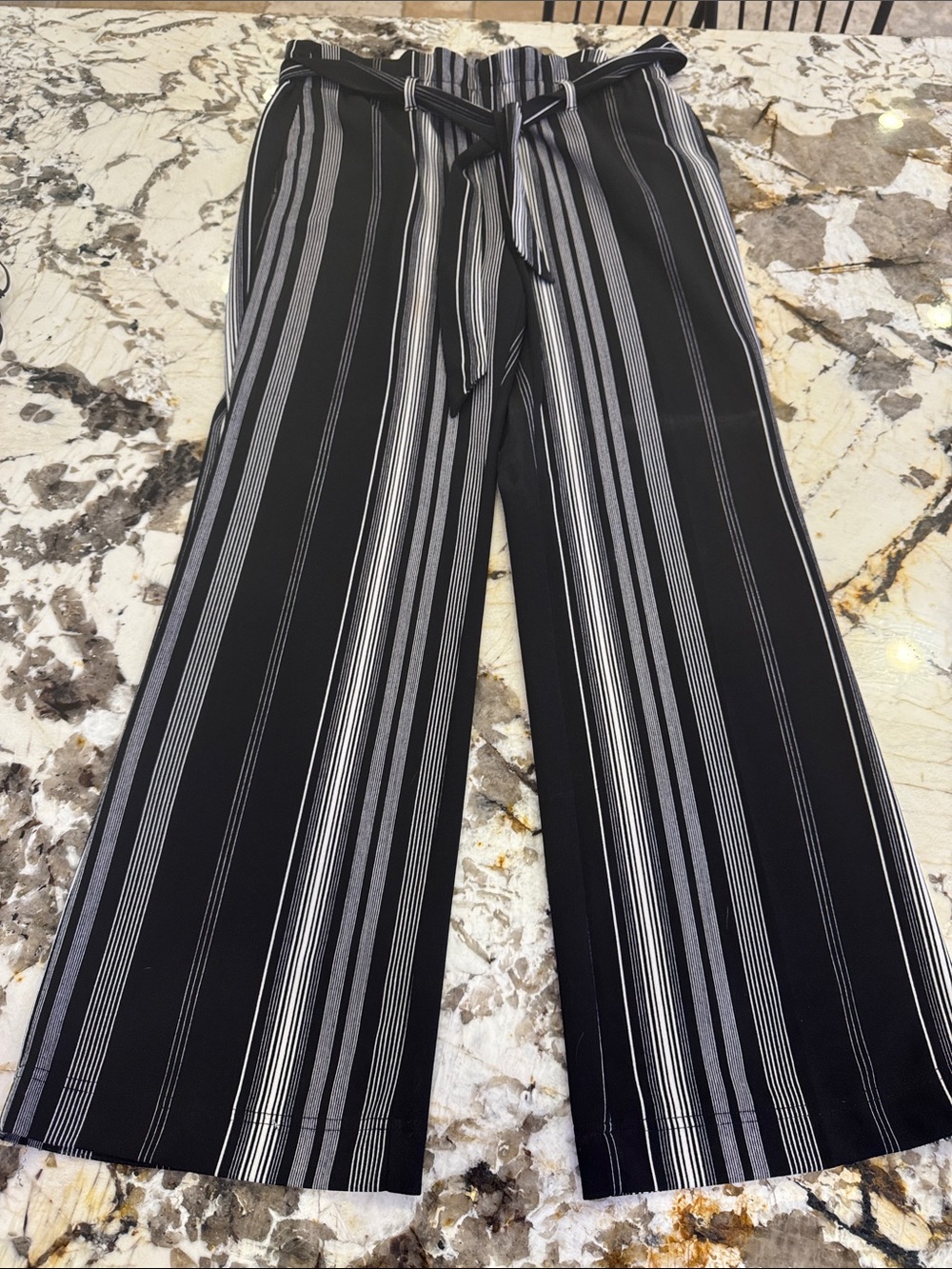 one 5 one Black and White Vertical Stripe Paperbag Waist Straight Leg Pants